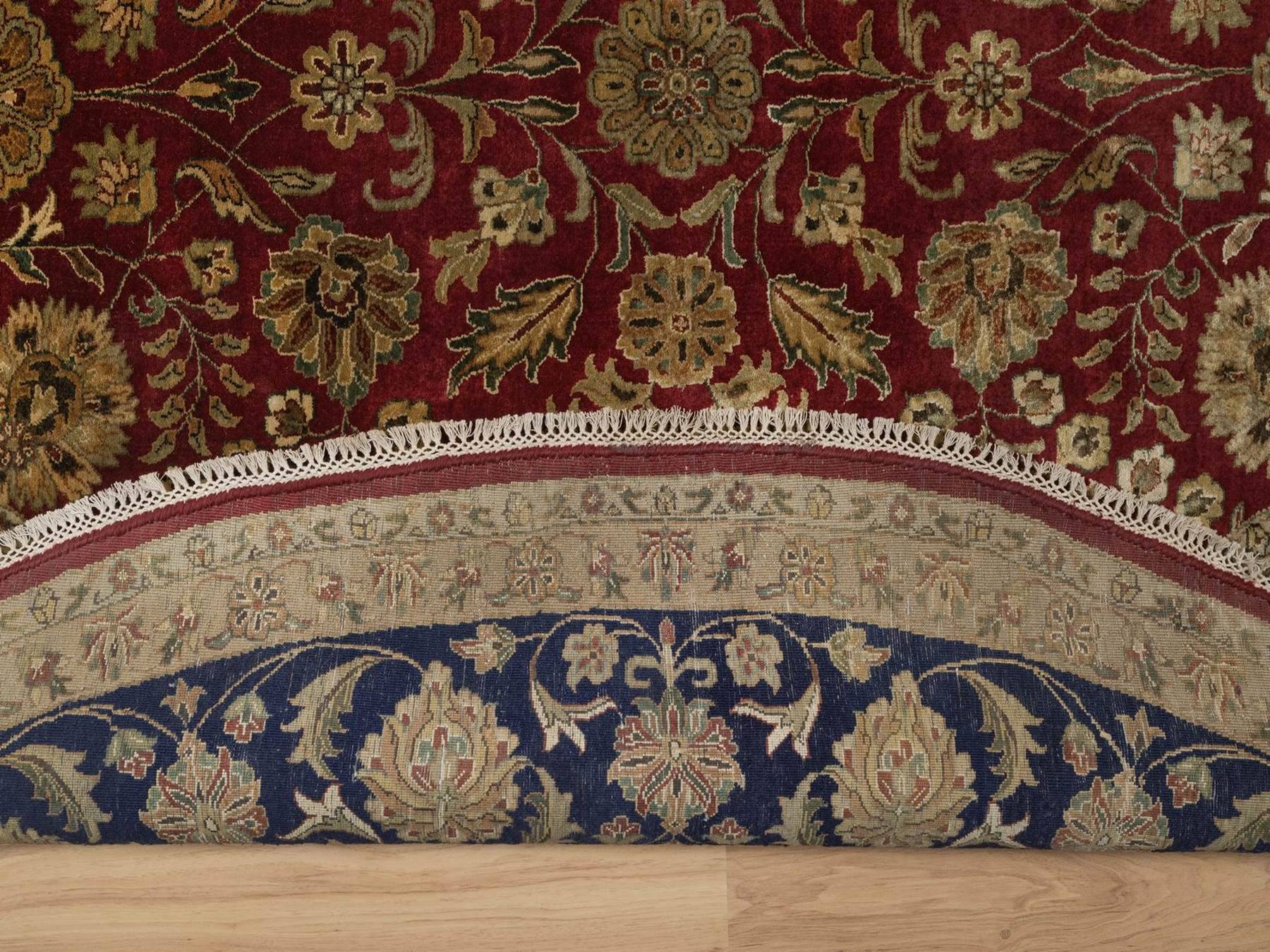 8'9"x8'9" Syrah Red, Wool and Silk, Persian Kashan Design, 300 KPSI, Hand Knotted, Round, Oriental Rug HR92338 - Image 4