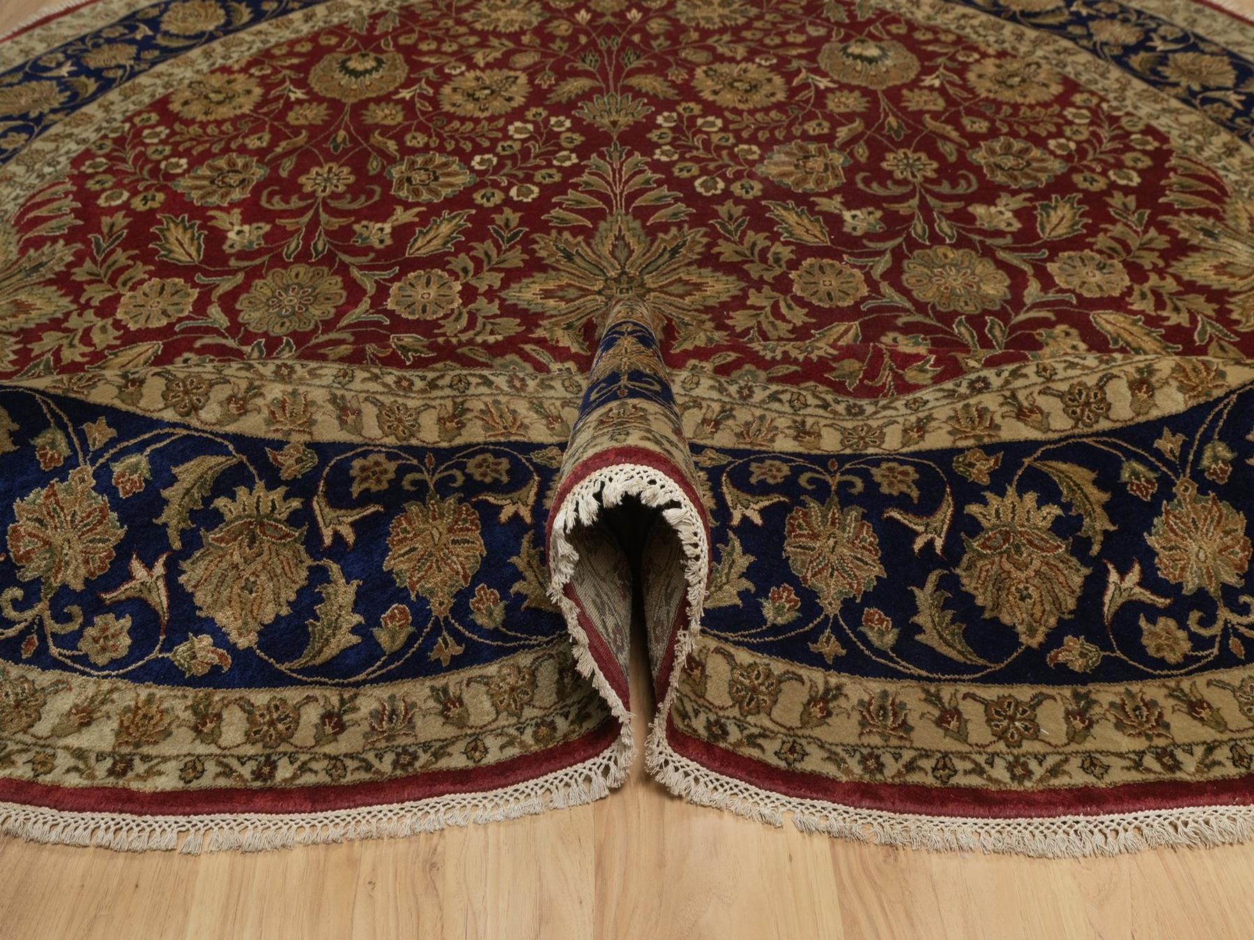 8'9"x8'9" Syrah Red, Wool and Silk, Persian Kashan Design, 300 KPSI, Hand Knotted, Round, Oriental Rug HR92338 - Image 5