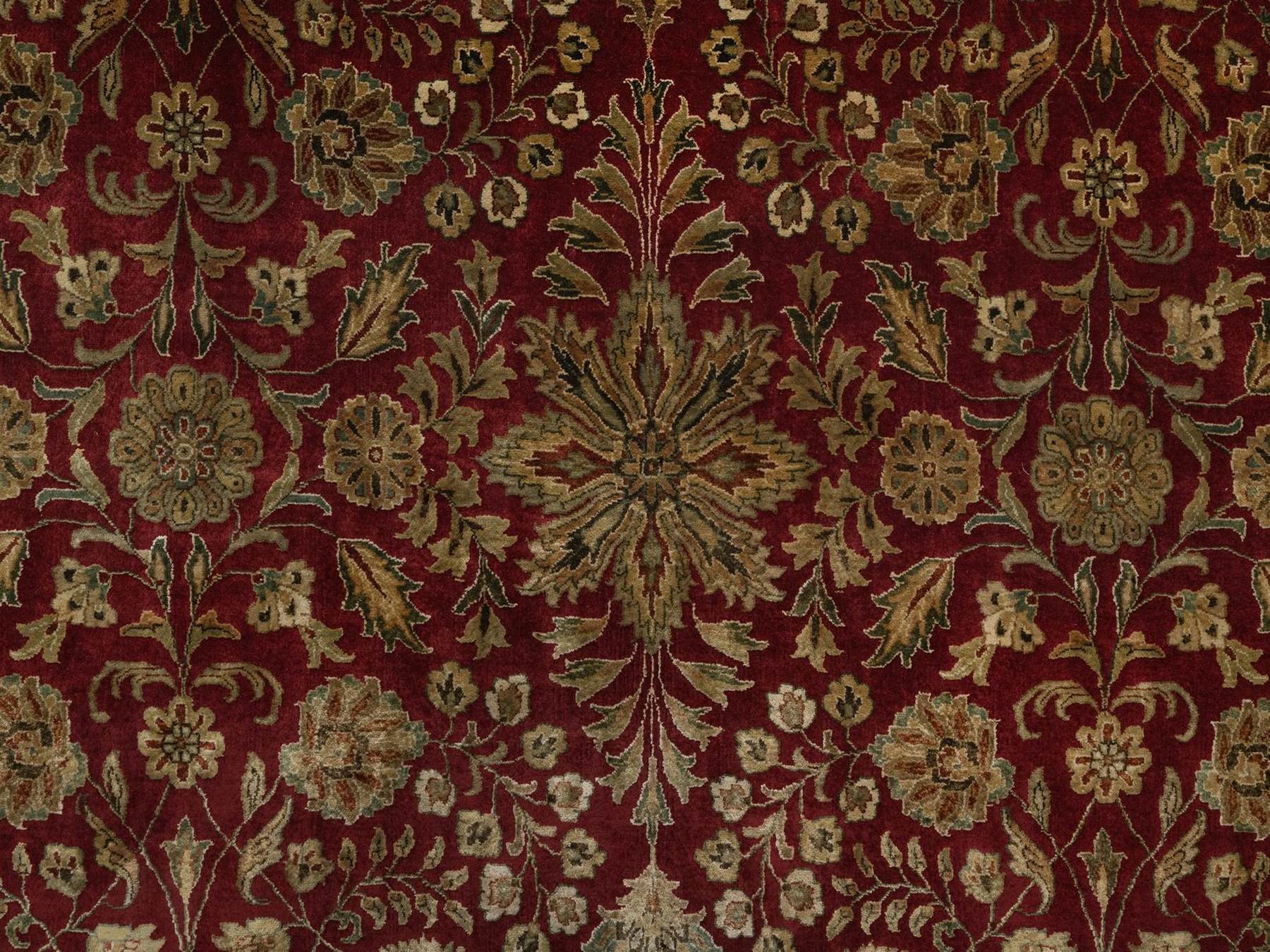 8'9"x8'9" Syrah Red, Wool and Silk, Persian Kashan Design, 300 KPSI, Hand Knotted, Round, Oriental Rug HR92338 - Image 8