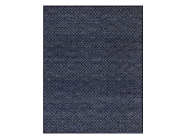 9'x11'7" Braves Navy Blue, Repetitive Box Design, Tone on Tone, Hand Knotted, 100% Wool, Oriental Rug HR92342
