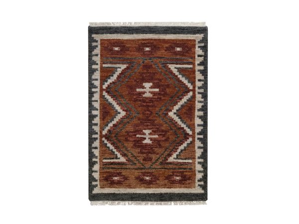 2'1"x3'1" Amber Brown, Southwestern American Indian Design with Piled Construction, Plush and Lush, Hand Knotted, Pure Wool, Mat, Sample, Oriental Rug HR92344