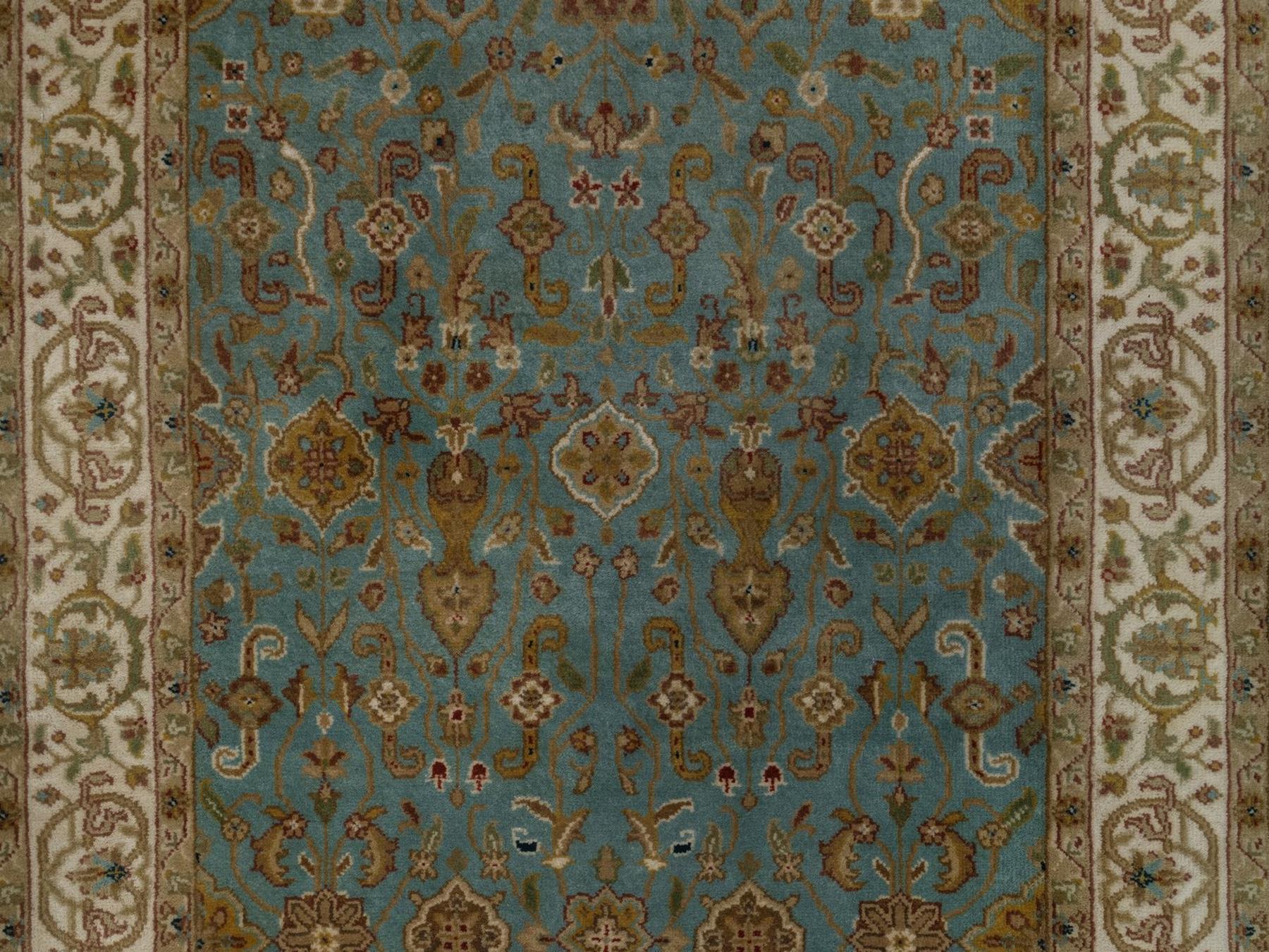 2'8"x19'5" Turkish Blue, Tabriz Revival, Hand Spun New Zealand Wool, Hand Knotted, 300 KPSI, XL Runner, Oriental Rug HR92346 - Image 5