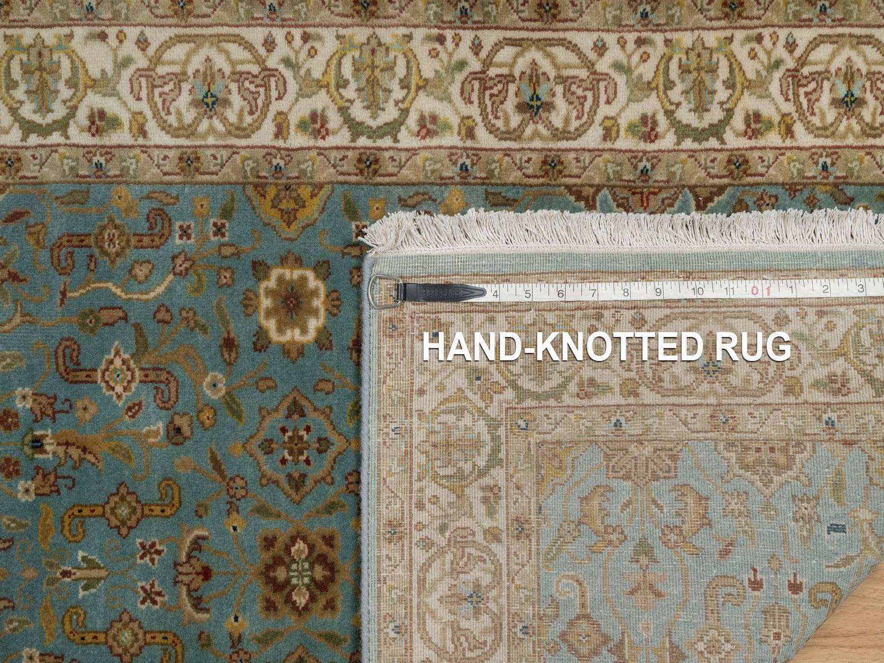 2'8"x19'5" Turkish Blue, Tabriz Revival, Hand Spun New Zealand Wool, Hand Knotted, 300 KPSI, XL Runner, Oriental Rug HR92346 - Image 8