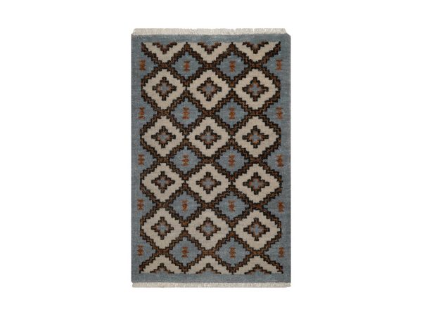 2'x3'1" Silver Blue, Southwestern American Indian Design with Piled Construction, Plush and Lush, Hand Knotted, Pure Wool, Mat, Sample, Oriental Rug HR92350