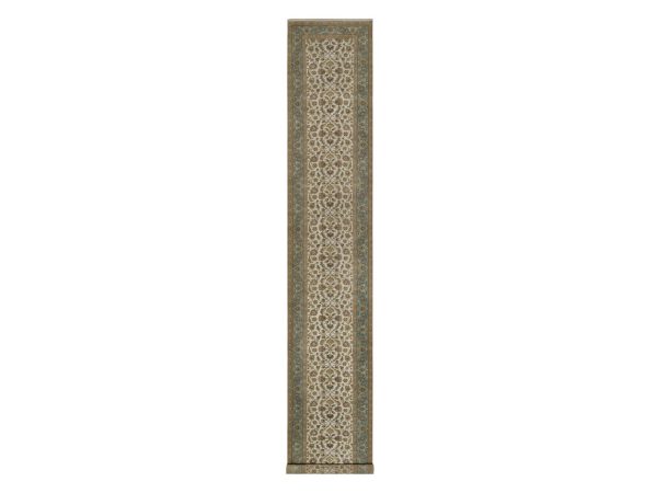 3'1"x18' Swan White, Kashan Design, 300 KPSI, Hand Spun New Zealand Wool, Hand Knotted, XL Runner, Oriental Rug HR92351