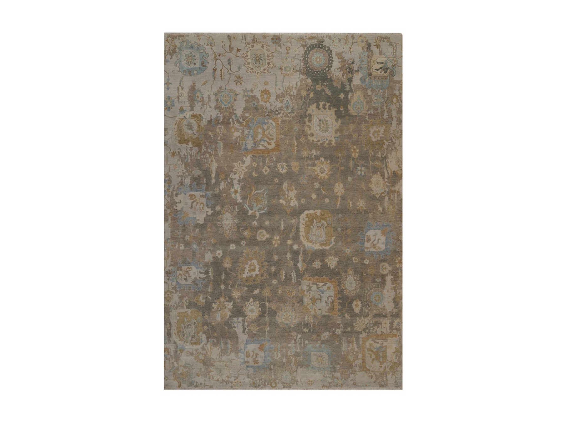 9'5"x14' Cedar Brown, Borderless Oushak with Leaf Design, Hand Knotted, 100% Wool, Densely Woven, Oriental Rug HR92360