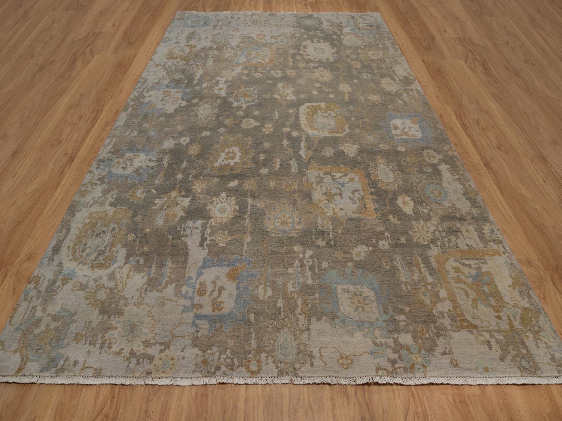 9'5"x14' Cedar Brown, Borderless Oushak with Leaf Design, Hand Knotted, 100% Wool, Densely Woven, Oriental Rug HR92360 - Image 2