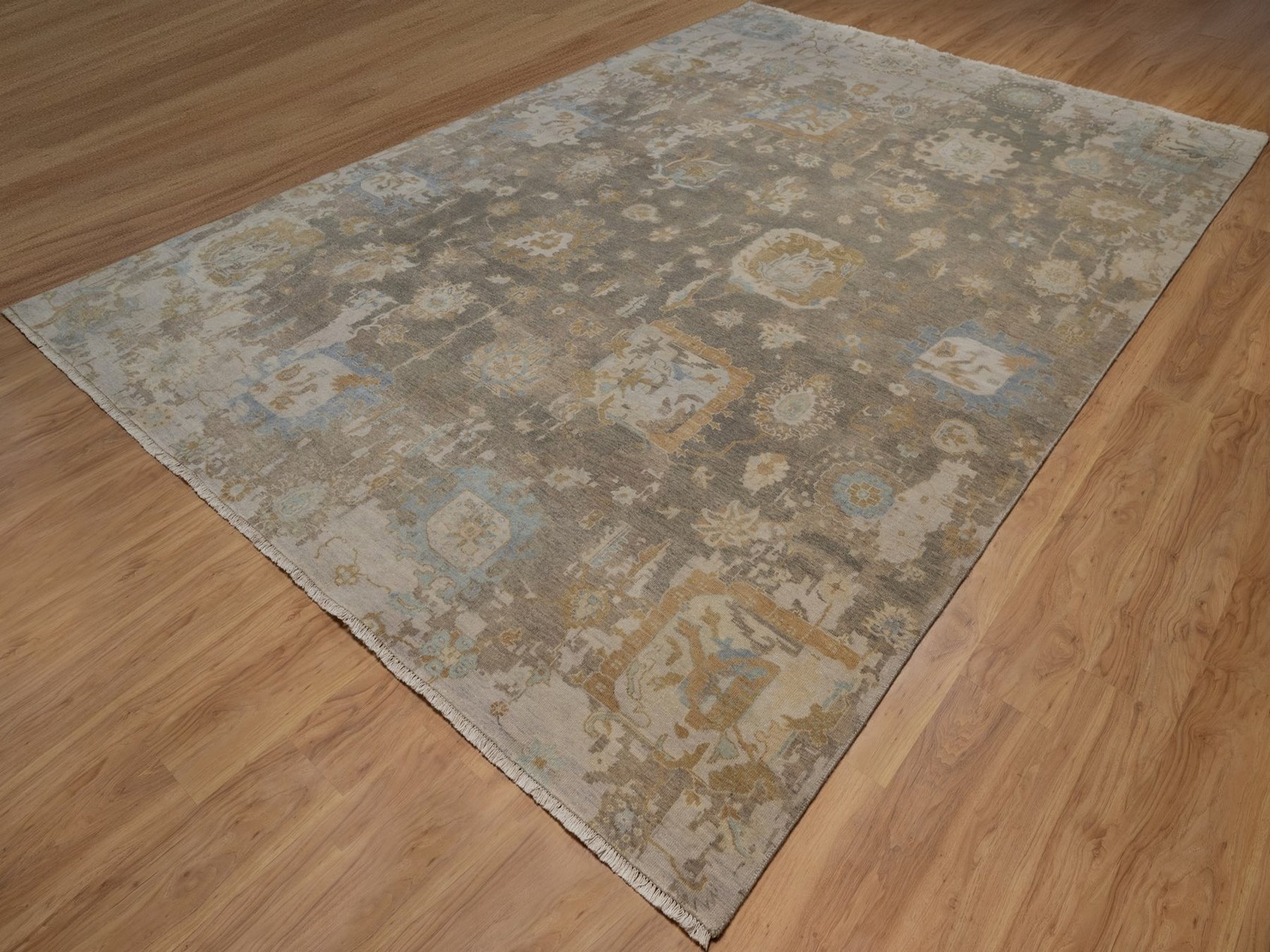 9'5"x14' Cedar Brown, Borderless Oushak with Leaf Design, Hand Knotted, 100% Wool, Densely Woven, Oriental Rug HR92360 - Image 3