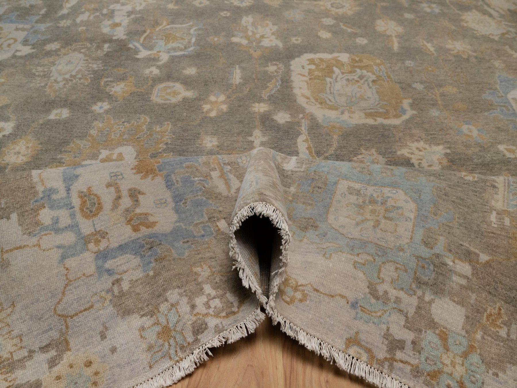 9'5"x14' Cedar Brown, Borderless Oushak with Leaf Design, Hand Knotted, 100% Wool, Densely Woven, Oriental Rug HR92360 - Image 5