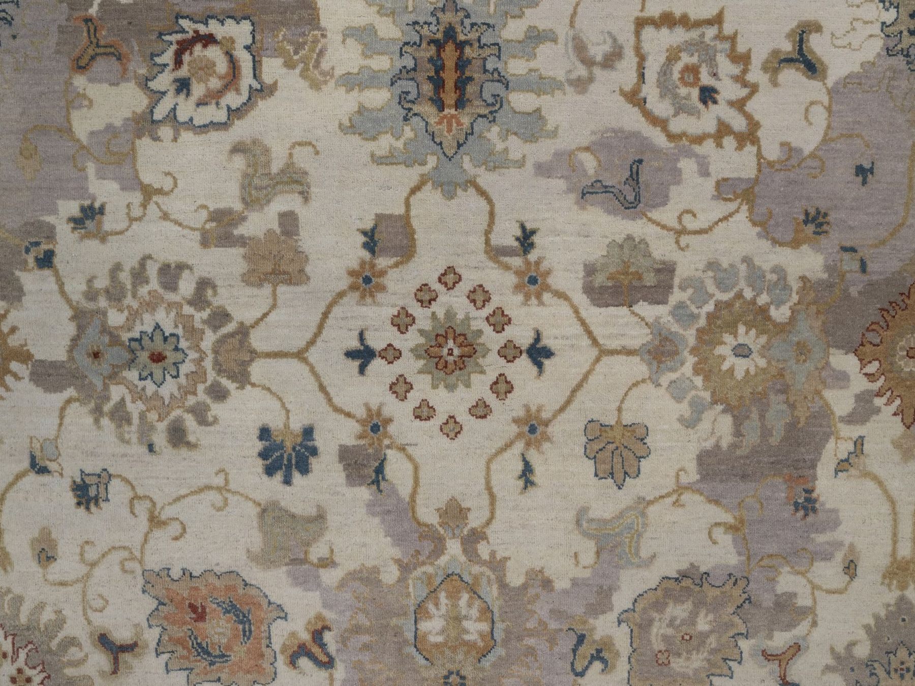7'10"x10'1" Chiffon White, Hand Knotted, Borderless Oushak with All Over Leaf Design, 100% Wool, Densely Woven, Oriental Rug HR92363 - Image 8