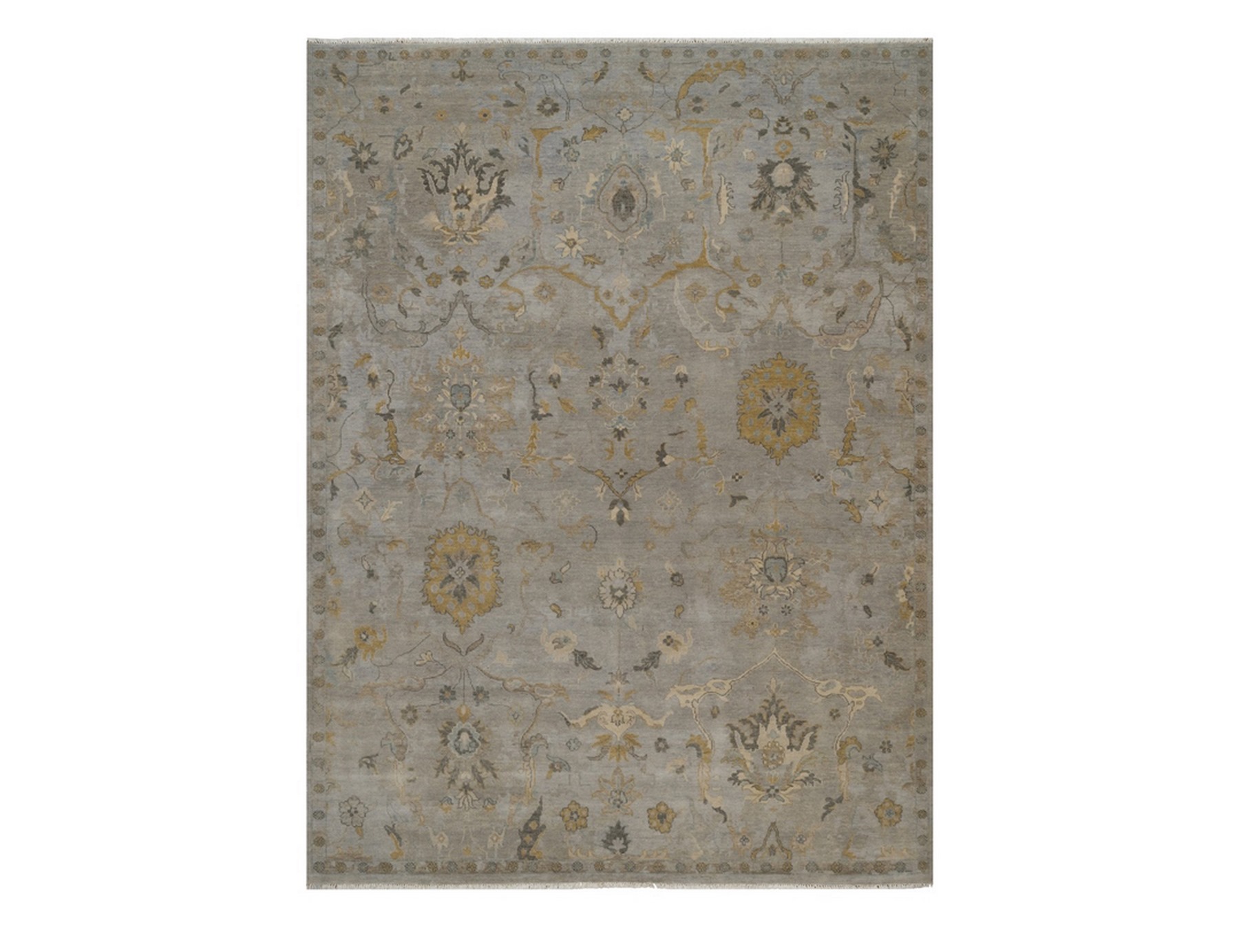 8'10"x11'10" Stone Gray, Borderless Oushak with Leaf Design, Hand Knotted, 100% Wool, Densely Woven, Oriental Rug HR92365