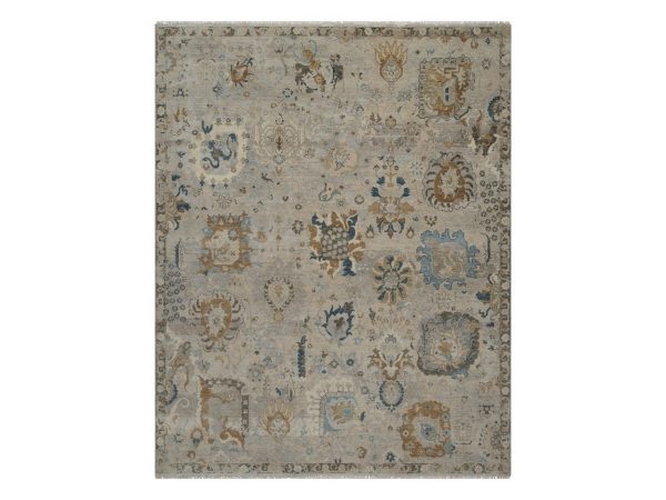 8'x10' Bone White, Oushak with All Over Leaf Design, Densely Woven, Hand Knotted, 100% Wool, Oriental Rug HR92366