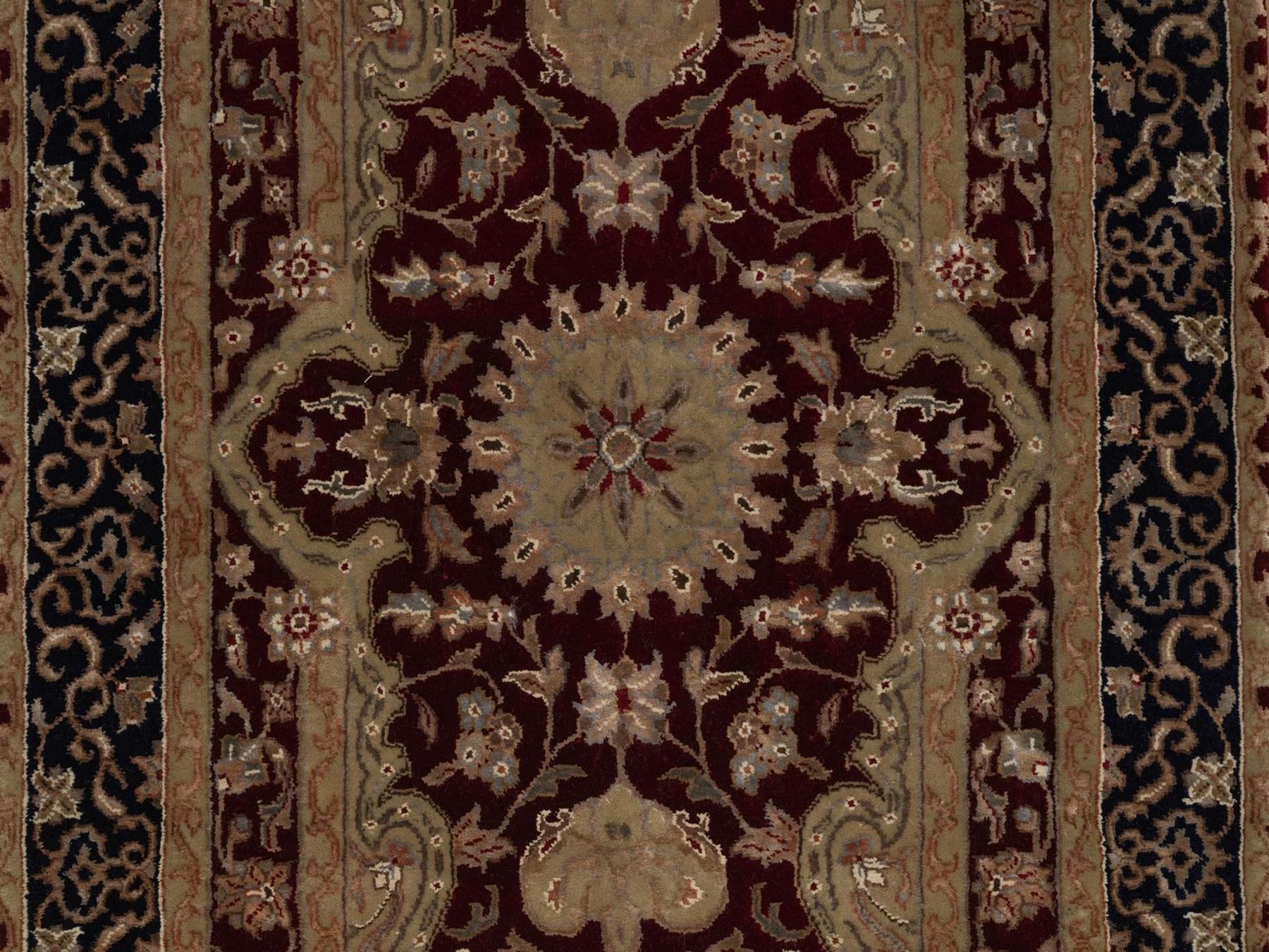 2'8"x13'2" Wine Red, Super Fine Wool and Silk, 300 KPSI, Indo Tabriz with Medallion Design, Hand Knotted, Runner, Oriental Rug HR92375 - Image 5
