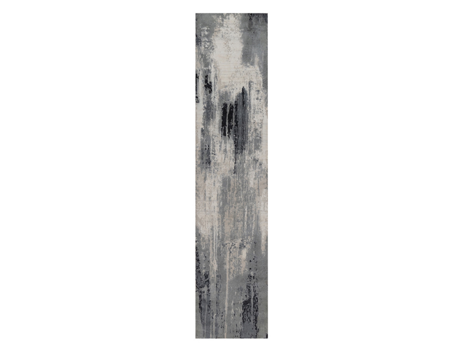 2'6"x11'10" Black with Touches of Ivory, Hand Knotted, Abstract Design, Wool and Silk, Runner, Oriental Rug HR92381