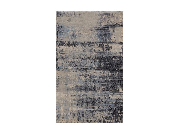 3'x5' Blue and Gray, Hand Knotted, Modern Abstract with Mosaic Design, Wool and Silk, Oriental Rug HR92383