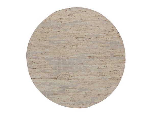 6'x6' Lace White, Textured with Hi and Low, Modern Design, Hand Knotted, Pure Wool, Round, Oriental Rug HR92393