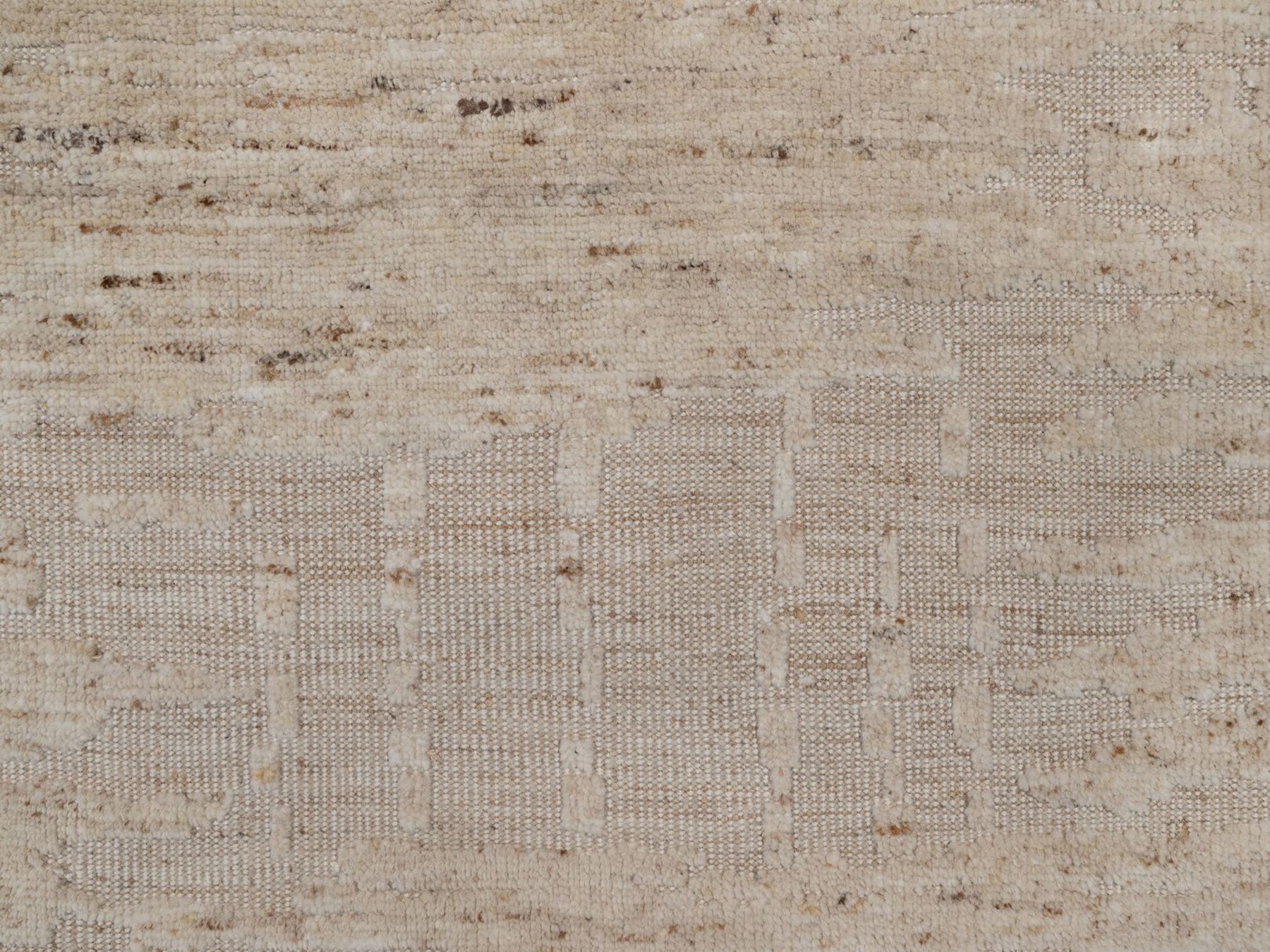 5'x5' Lace White, Hand Knotted, Textured with Hi and Low, Modern Design, Pure Wool, Round, Oriental Rug HR92398 - Image 5