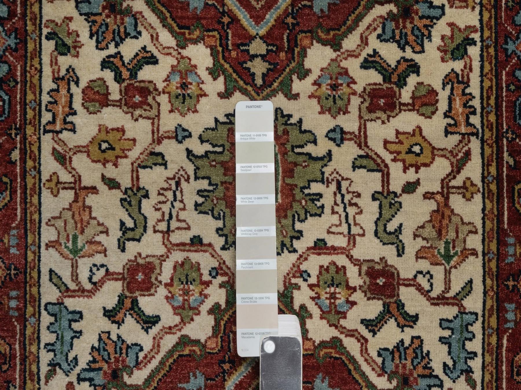 2'7"x12'1" Chiffon White, Antiqued Fine Heriz Re-Creation, Medallion Design, Denser Weave, Vegetable Dyes, Hand Spun New Zealand Wool, Hand Knotted, Runner, Oriental Rug HR92404 - Image 4