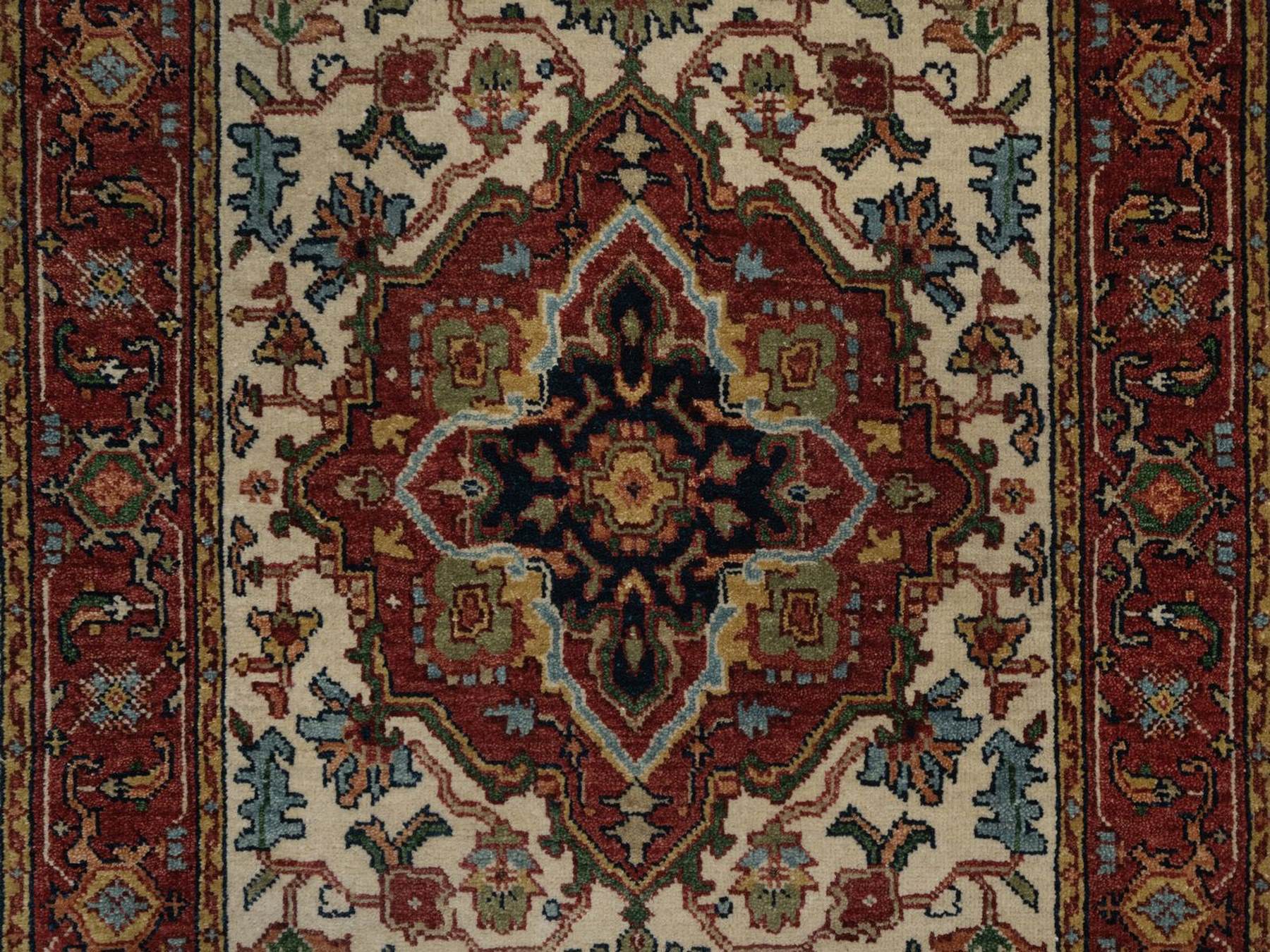 2'7"x12'1" Chiffon White, Antiqued Fine Heriz Re-Creation, Medallion Design, Denser Weave, Vegetable Dyes, Hand Spun New Zealand Wool, Hand Knotted, Runner, Oriental Rug HR92404 - Image 5