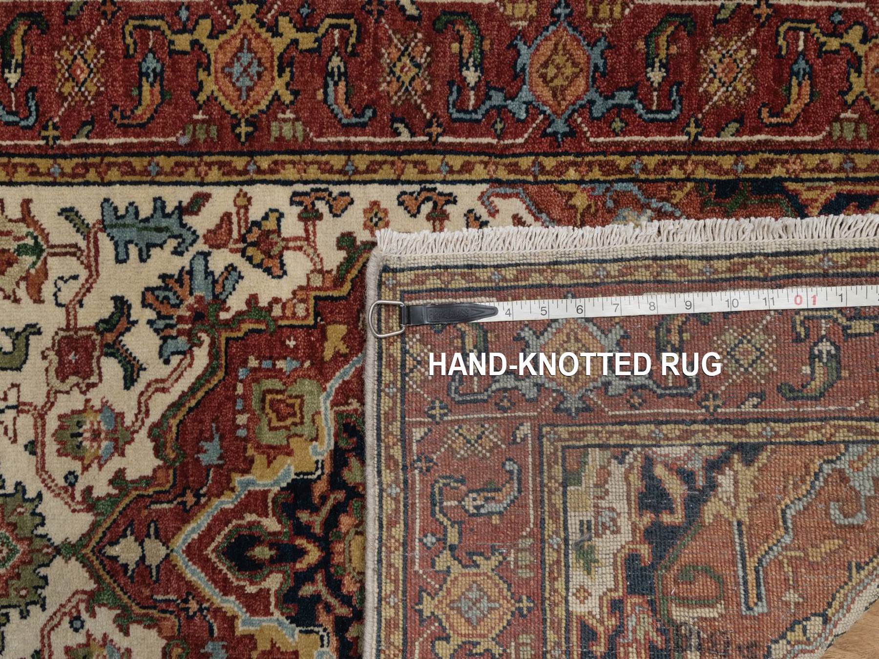2'7"x12'1" Chiffon White, Antiqued Fine Heriz Re-Creation, Medallion Design, Denser Weave, Vegetable Dyes, Hand Spun New Zealand Wool, Hand Knotted, Runner, Oriental Rug HR92404 - Image 8
