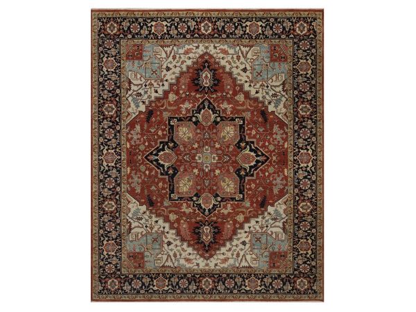 8'1"x10'1" Chili Red, Antiqued Fine Heriz Re-Creation with Medallion Design, Hand Spun New Zealand Wool, Hand Knotted, Denser Weave, Vegetable Dyes, Oriental Rug HR92410