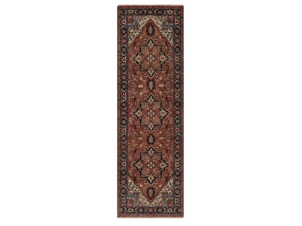 2'6"x8'1" Brick Red, Antiqued Fine Heriz Re-Creation, Medallions Design, Denser Weave, Vegetable Dyes, Hand Spun New Zealand Wool, Hand Knotted, Runner, Oriental Rug HR92413