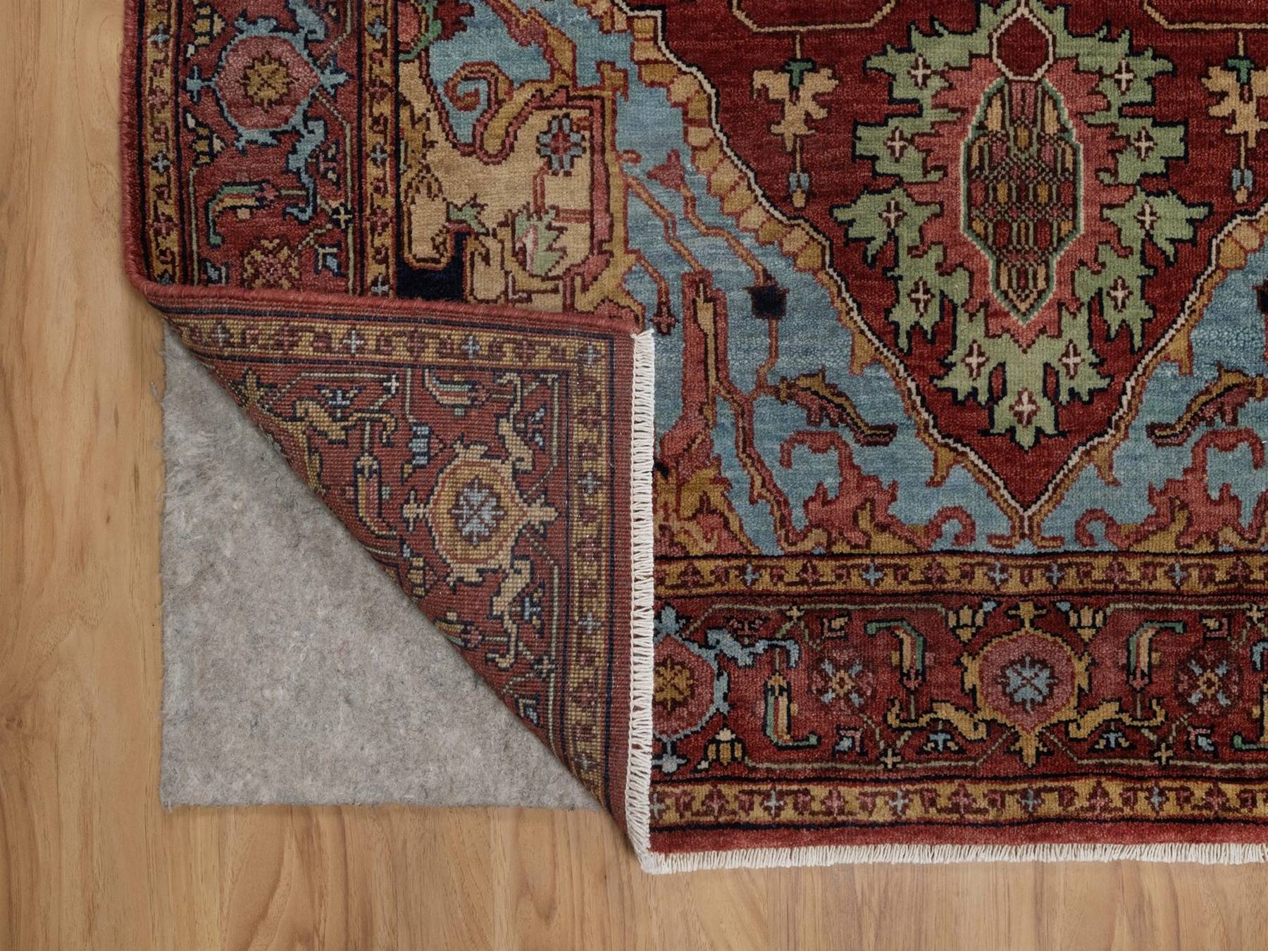 4'1"x6'2" Brick Red, Antiqued Fine Heriz Re-Creation, Medallion Design, Hand Spun New Zealand Wool, Denser Weave, Vegetable Dyes, Hand Knotted, Oriental Rug HR92415 - Image 3