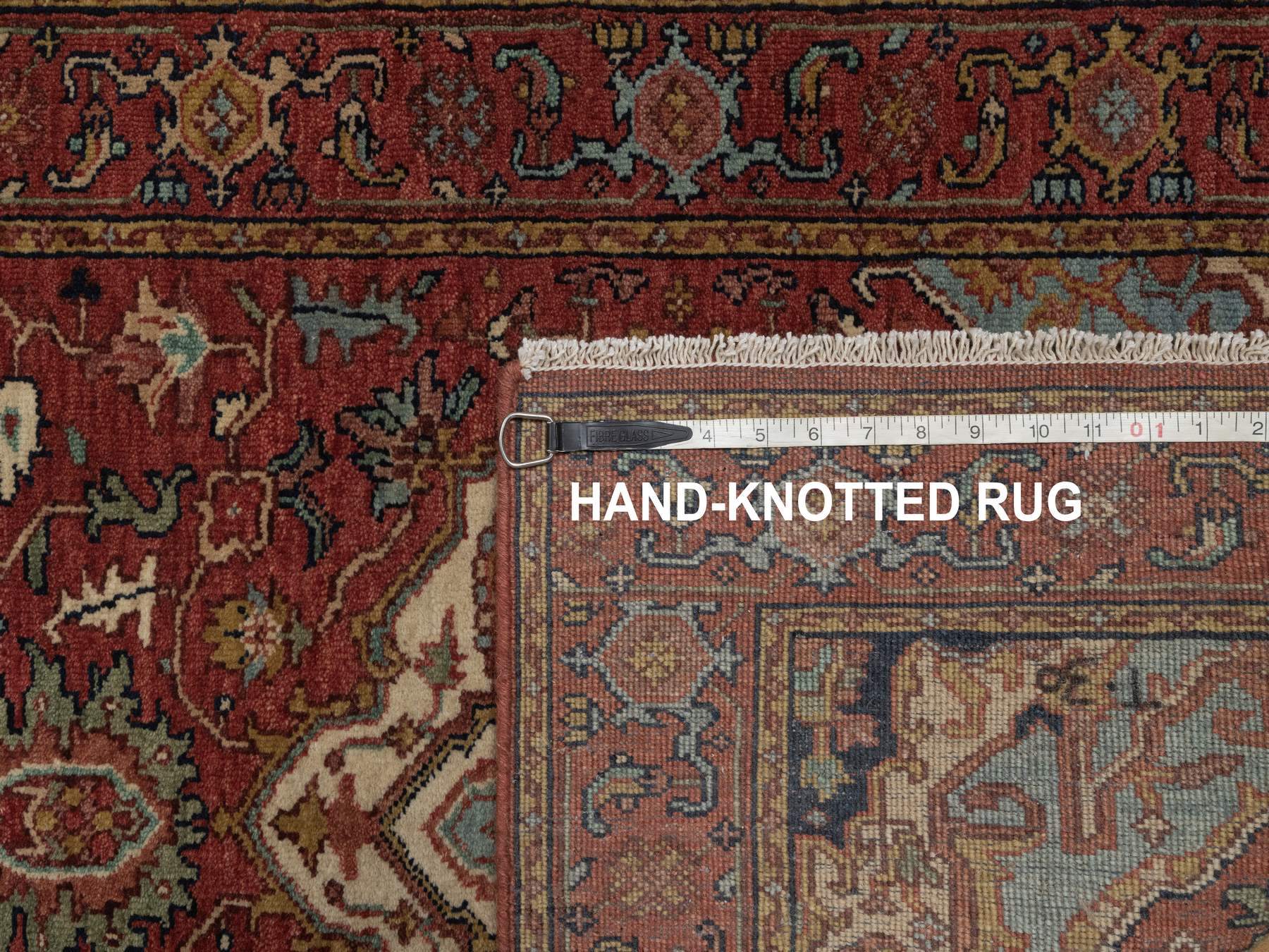 2'7"x21'7" Auburn Red, Antiqued Fine Heriz Re-Creation, Medallions Design, Hand Spun New Zealand Wool, Hand Knotted, Denser Weave, Vegetable Dyes, XL Runner, Oriental Rug HR92420 - Image 8