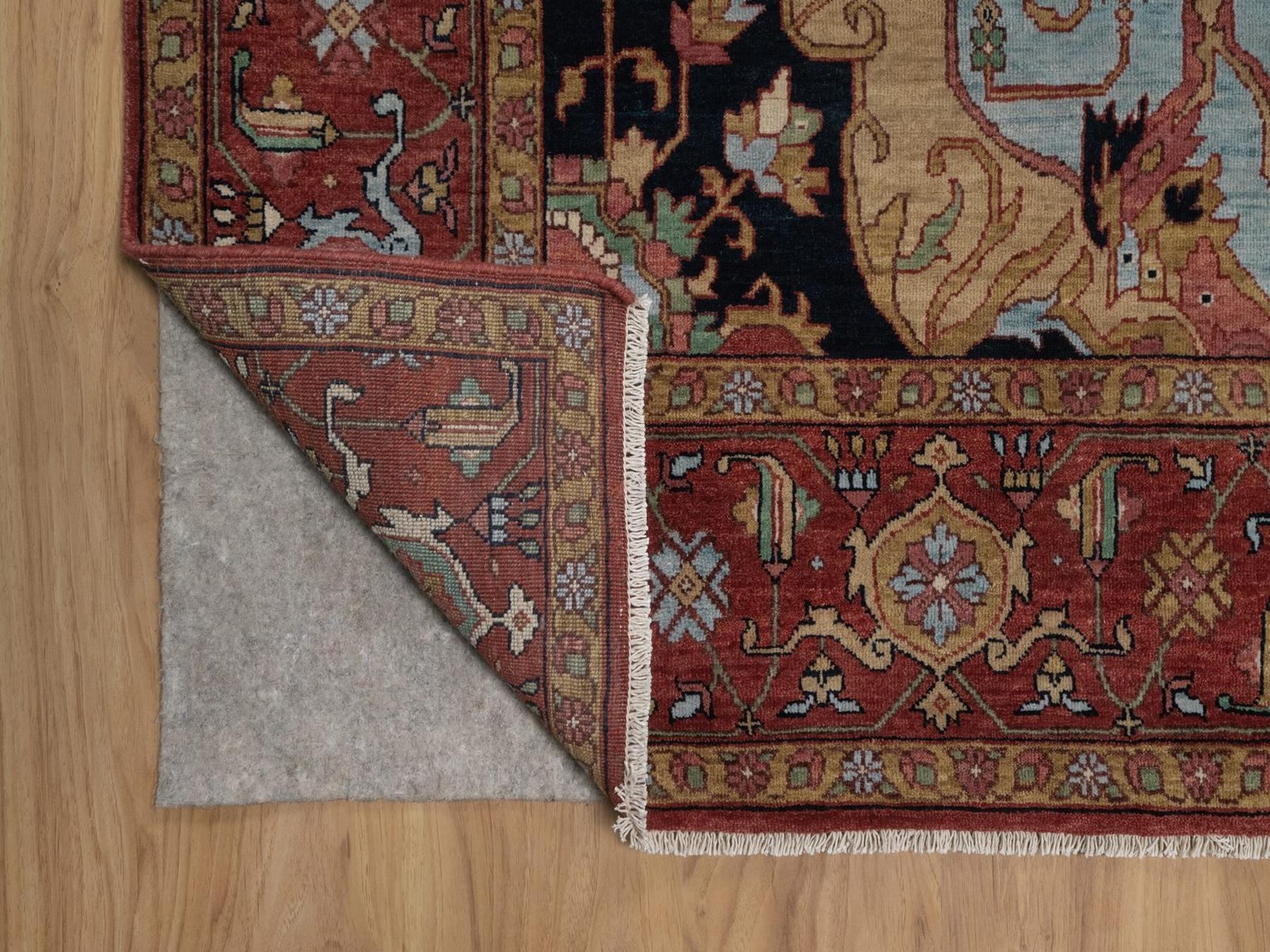 9'x12' Brick Red, Antiqued Fine Heriz Re-Creation with Medallion Design, Denser Weave, Vegetable Dyes, Hand Spun New Zealand Wool, Hand Knotted, Oriental Rug HR92423 - Image 4