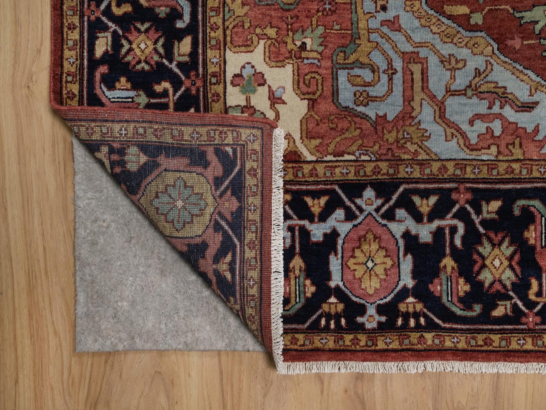 6'x12'3" Barn Red, Antiqued Fine Heriz Re-Creation, Medallions Design, Denser Weave, Vegetable Dyes, Hand Spun New Zealand Wool, Hand Knotted, Gallery Size, Wide Runner, Oriental Rug HR92427 - Image 4
