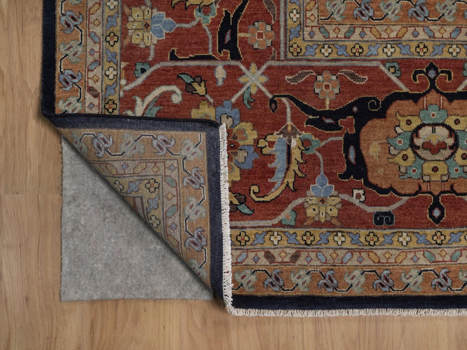 12'2"x14'10" Midnight Blue, Antiqued Fine Heriz Re-Creation, All Over Design, Hand Spun New Zealand Wool, Hand Knotted, Denser Weave, Vegetable Dyes, Oversized, XL, Oriental Rug HR92432 - Image 4