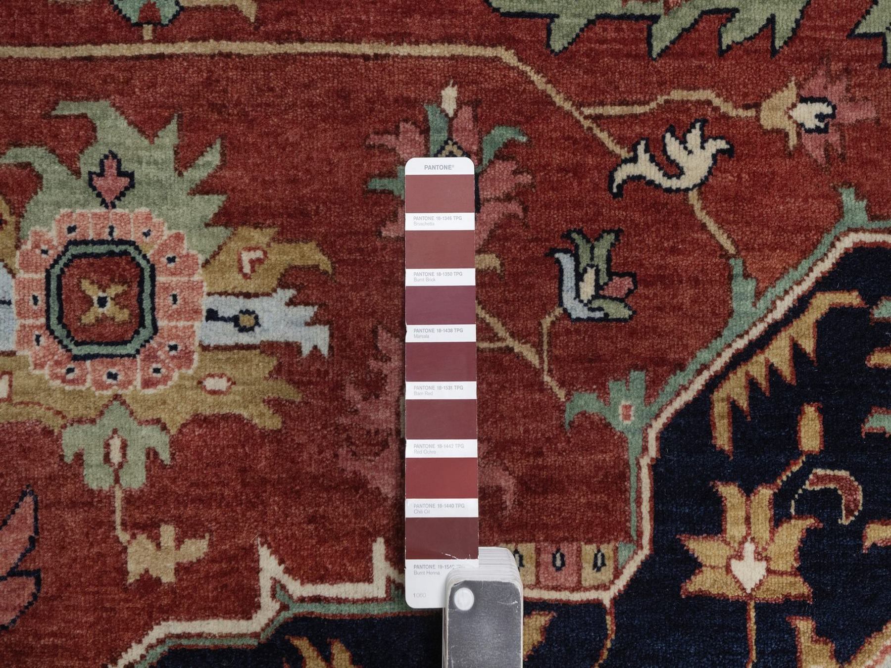 12'x12' Auburn Red, Antiqued Fine Heriz Re-Creation with Medallion Design, Denser Weave, Vegetable Dyes, Hand Knotted, Hand Spun New Zealand Wool, Square, Oriental Rug HR92433 - Image 7
