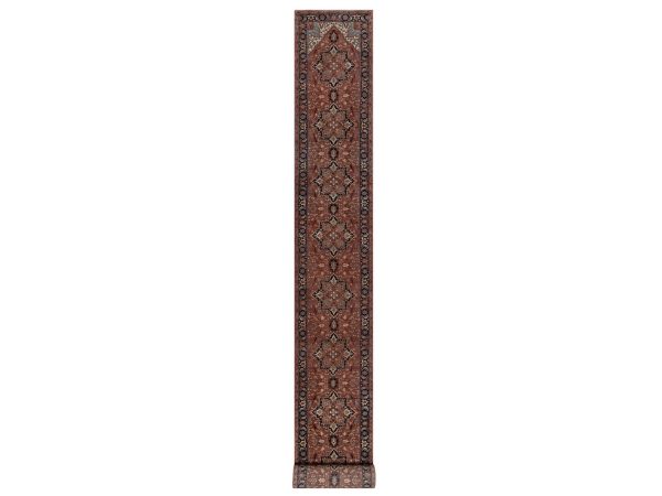 2'7"x26'1" Auburn Red, Antiqued Fine Heriz Re-Creation, Medallions Design, Denser Weave, Vegetable Dyes, Hand Spun New Zealand Wool, Hand Knotted, XL Runner, Oriental Rug HR92439