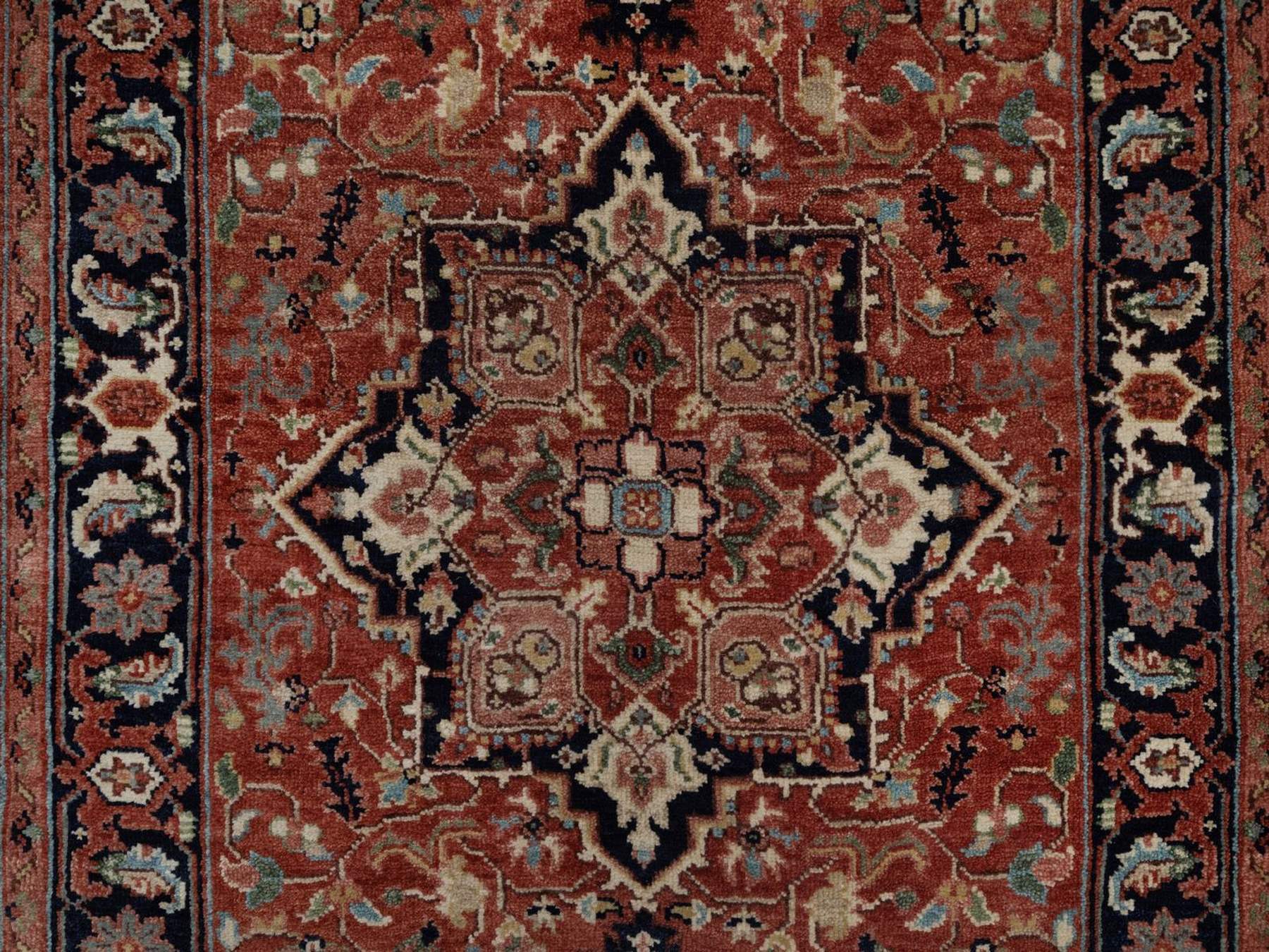 2'7"x26'1" Auburn Red, Antiqued Fine Heriz Re-Creation, Medallions Design, Denser Weave, Vegetable Dyes, Hand Spun New Zealand Wool, Hand Knotted, XL Runner, Oriental Rug HR92439 - Image 5
