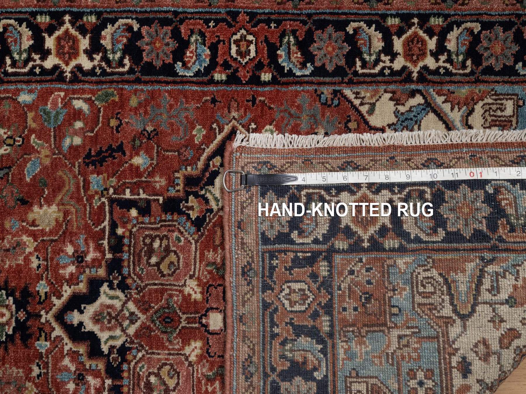 2'7"x26'1" Auburn Red, Antiqued Fine Heriz Re-Creation, Medallions Design, Denser Weave, Vegetable Dyes, Hand Spun New Zealand Wool, Hand Knotted, XL Runner, Oriental Rug HR92439 - Image 8