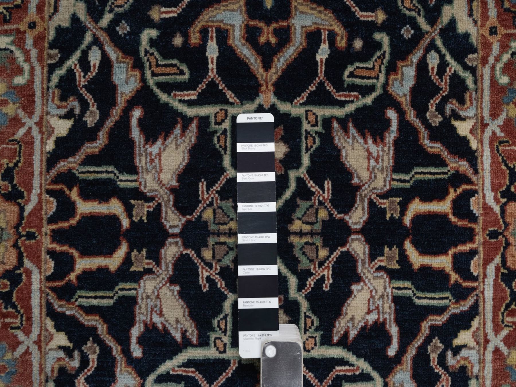 2'7"x6' Midnight Blue, Hand Spun New Zealand Wool, Hand Knotted, Antiqued Fine Heriz Re-Creation with All Over Design, Denser Weave, Vegetable Dyes, Runner, Oriental Rug HR92440 - Image 4