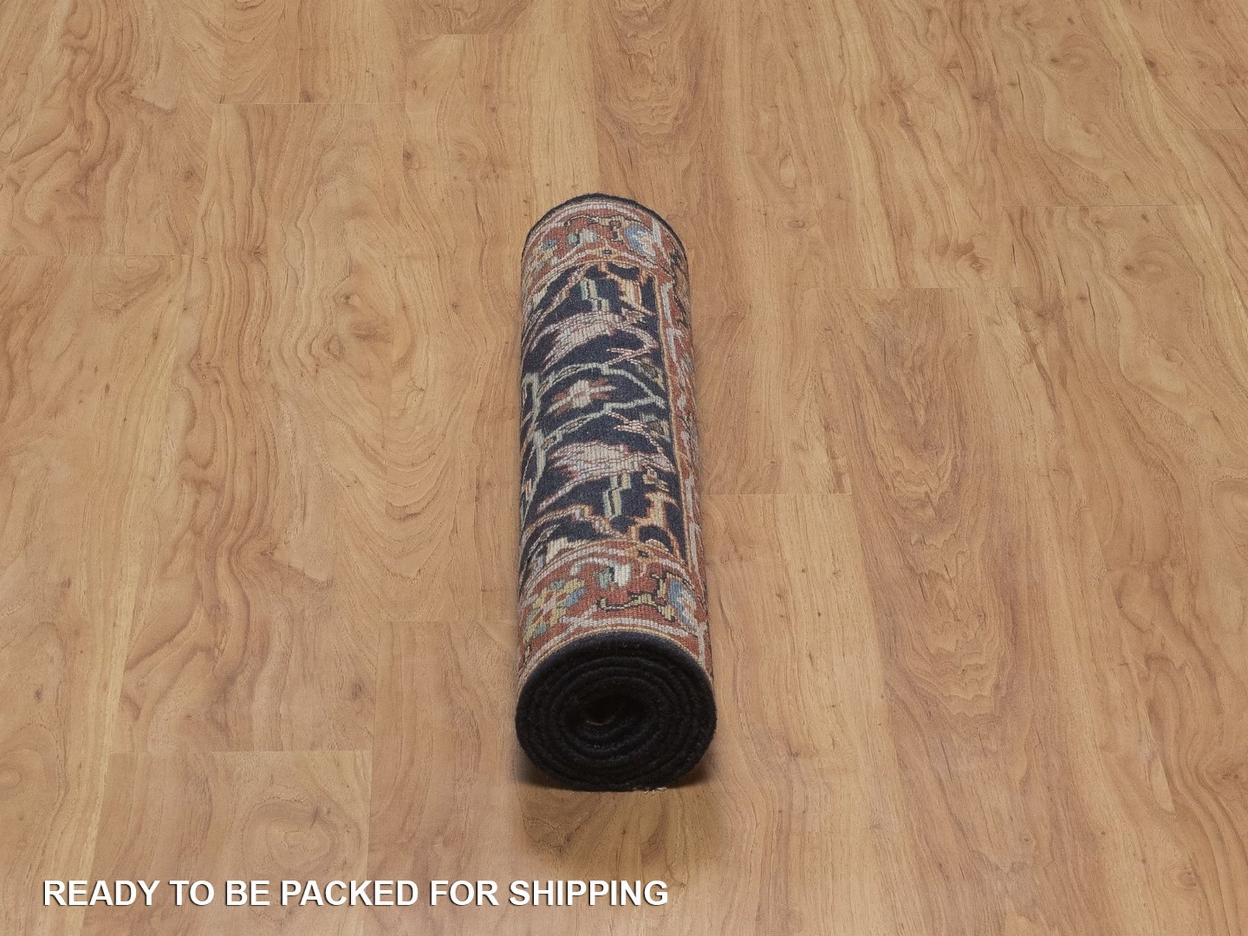 2'7"x6' Midnight Blue, Hand Spun New Zealand Wool, Hand Knotted, Antiqued Fine Heriz Re-Creation with All Over Design, Denser Weave, Vegetable Dyes, Runner, Oriental Rug HR92440 - Image 6