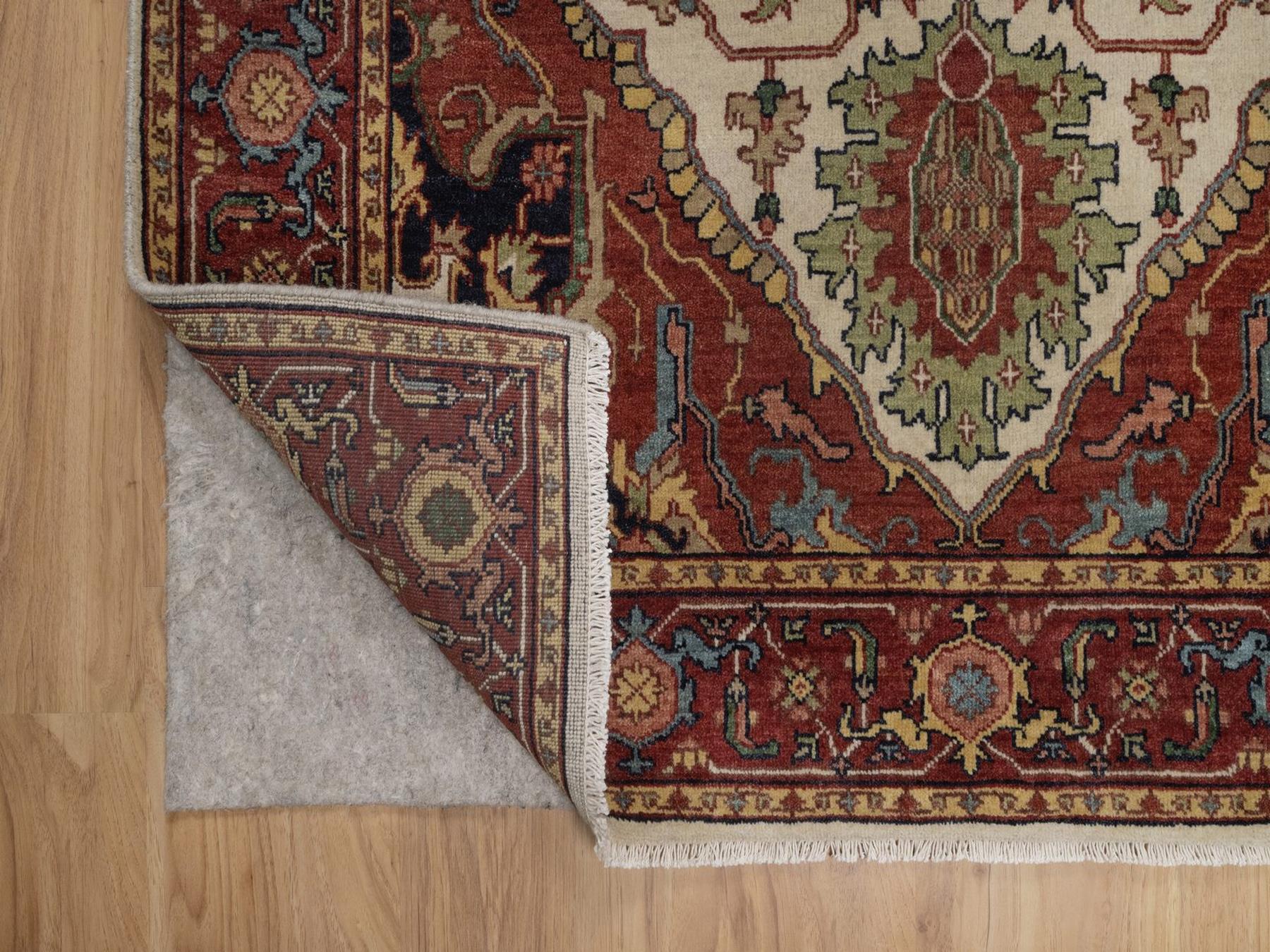 4'1"x6'2" Chiffon White, Antiqued Fine Heriz Re-Creation with Medallion Design, Hand Spun New Zealand Wool, Denser Weave, Vegetable Dyes, Hand Knotted, Oriental Rug HR92446 - Image 3