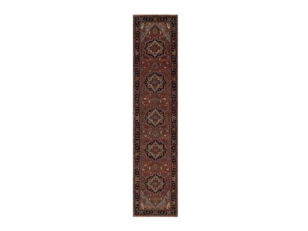 2'7"x12'1" Brick Red, Antiqued Fine Heriz Re-Creation, Medallions Design, Denser Weave, Vegetable Dyes, Hand Spun New Zealand Wool, Hand Knotted, Runner, Oriental Rug HR92449