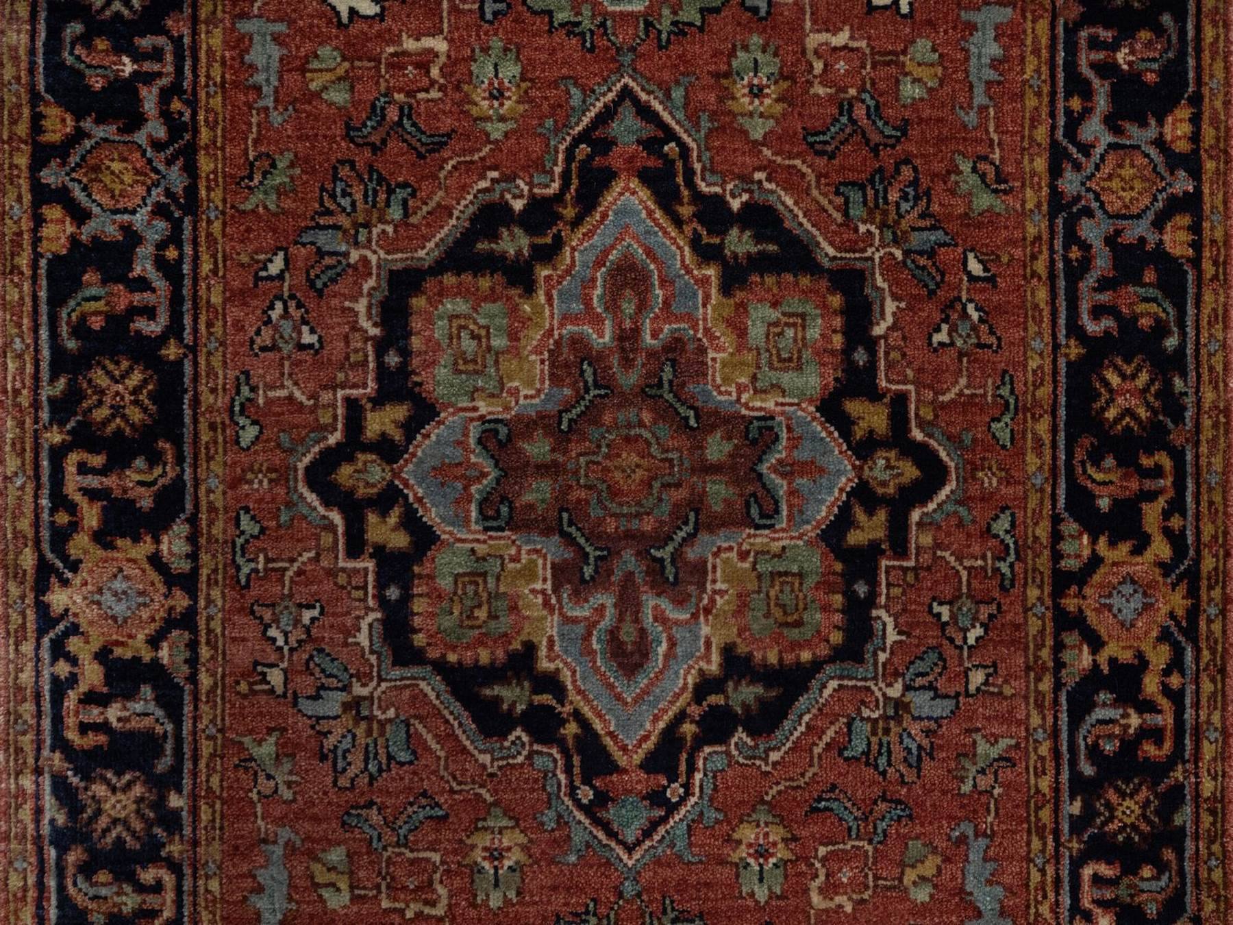 2'7"x12'1" Brick Red, Antiqued Fine Heriz Re-Creation, Medallions Design, Denser Weave, Vegetable Dyes, Hand Spun New Zealand Wool, Hand Knotted, Runner, Oriental Rug HR92449 - Image 5