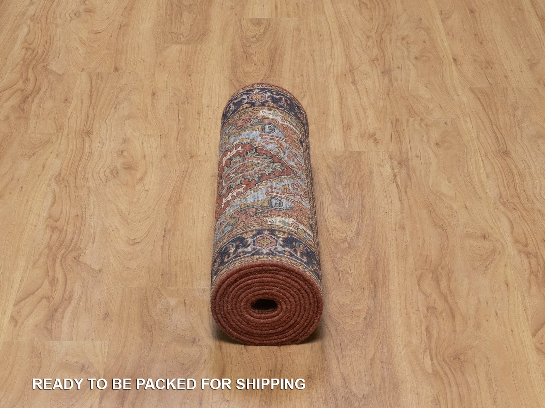 2'7"x12'1" Brick Red, Antiqued Fine Heriz Re-Creation, Medallions Design, Denser Weave, Vegetable Dyes, Hand Spun New Zealand Wool, Hand Knotted, Runner, Oriental Rug HR92449 - Image 6