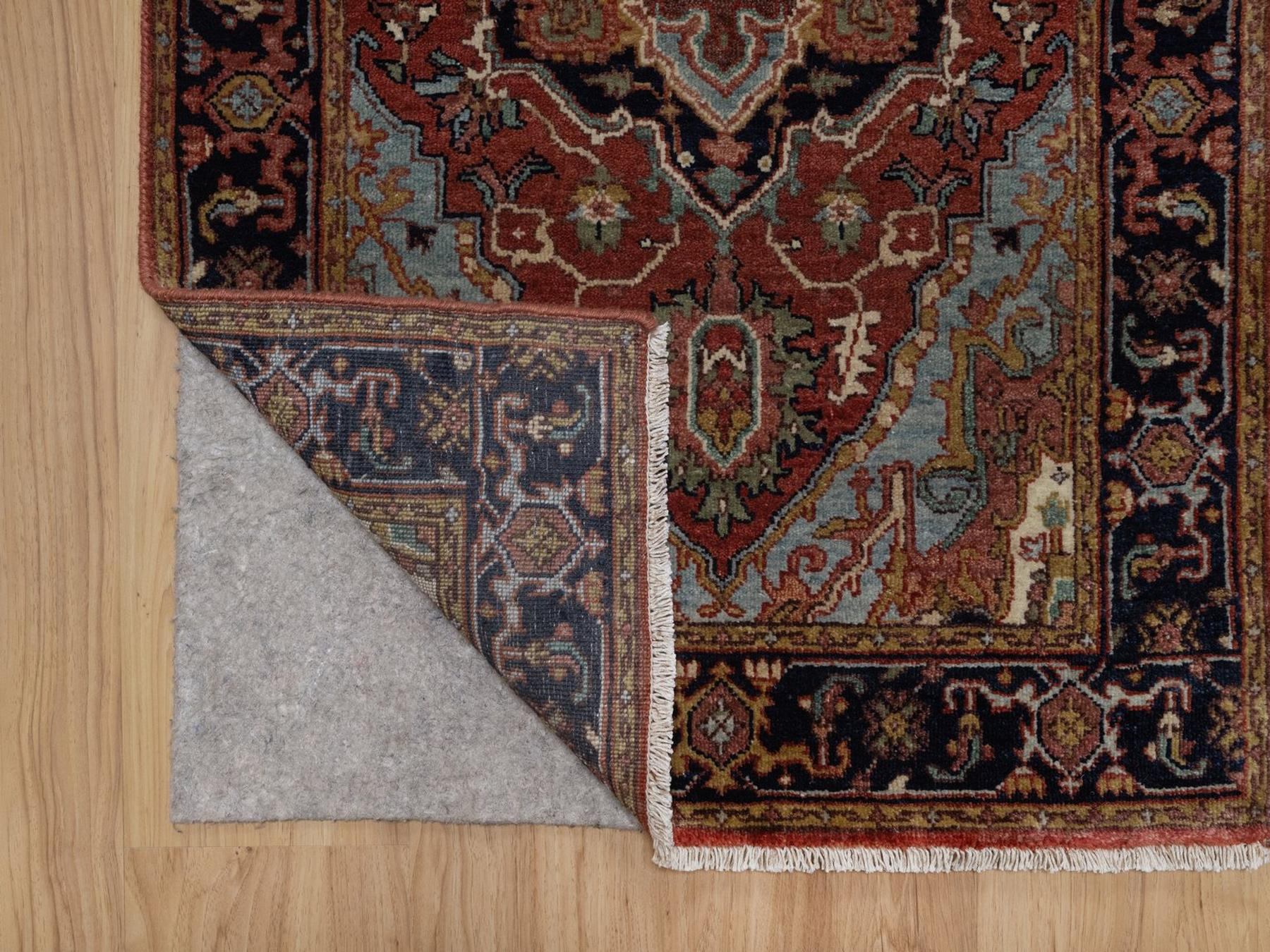 2'6"x12' Auburn Red, Antiqued Fine Heriz Re-Creation, Medallions Design, Hand Spun New Zealand Wool, Denser Weave, Vegetable Dyes, Hand Knotted, Runner, Oriental Rug HR92450 - Image 3