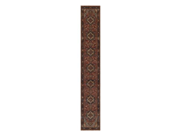 2'6"x16' Brick Red, Vegetable Dyes, Antiqued Fine Heriz Re-Creation, Medallions Design, Denser Weave, Hand Spun New Zealand Wool, Hand Knotted, Runner, Oriental Rug HR92451