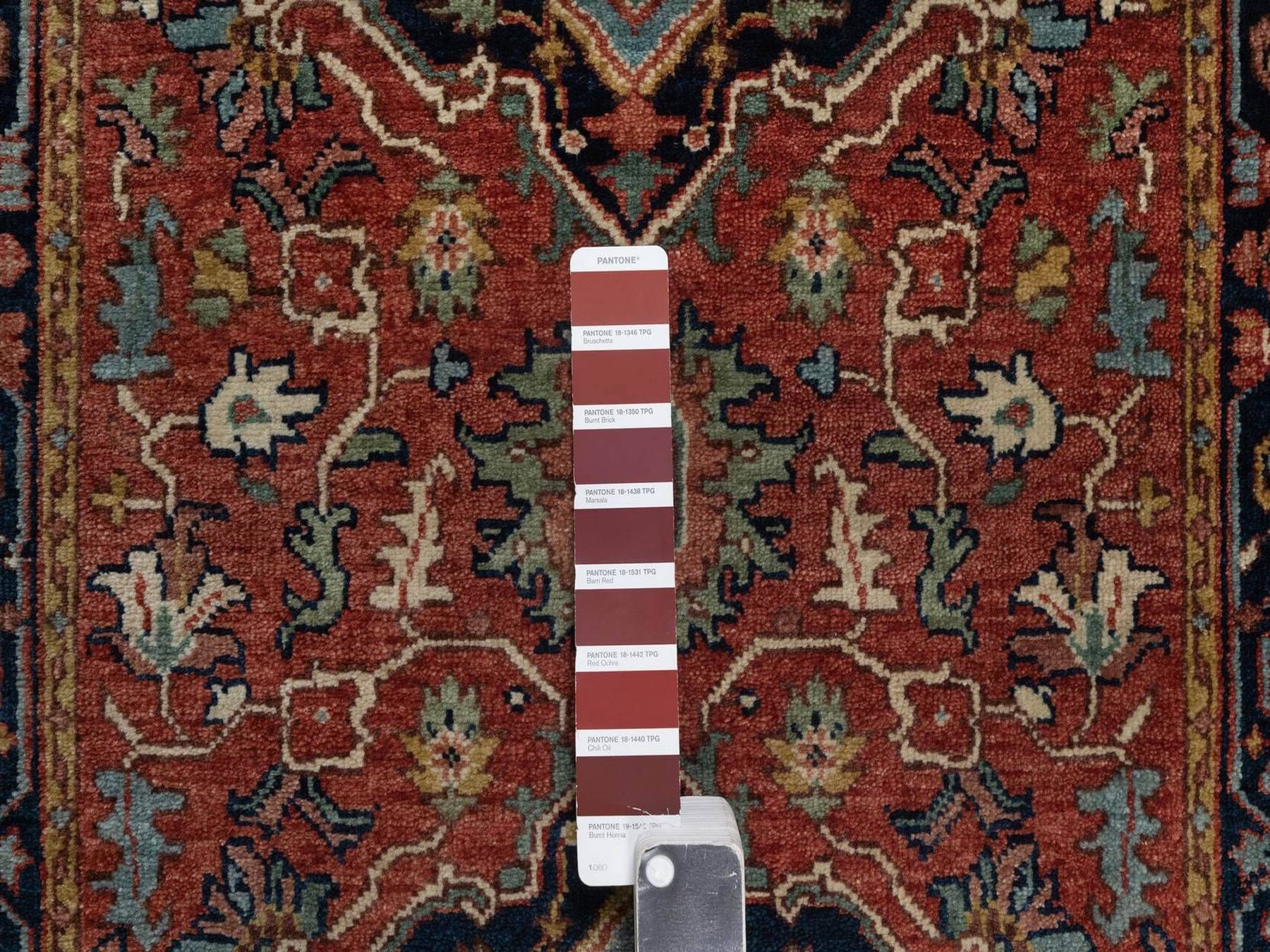 2'6"x16' Brick Red, Vegetable Dyes, Antiqued Fine Heriz Re-Creation, Medallions Design, Denser Weave, Hand Spun New Zealand Wool, Hand Knotted, Runner, Oriental Rug HR92451 - Image 4