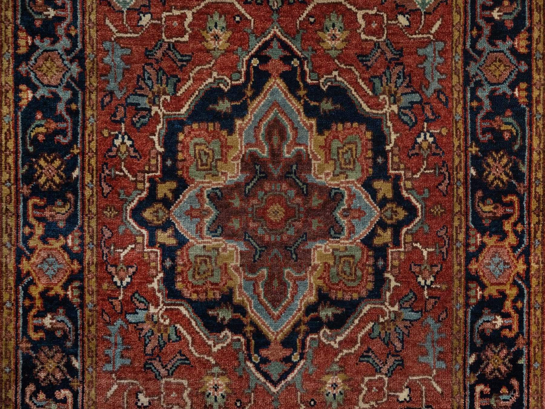 2'6"x16' Brick Red, Vegetable Dyes, Antiqued Fine Heriz Re-Creation, Medallions Design, Denser Weave, Hand Spun New Zealand Wool, Hand Knotted, Runner, Oriental Rug HR92451 - Image 5