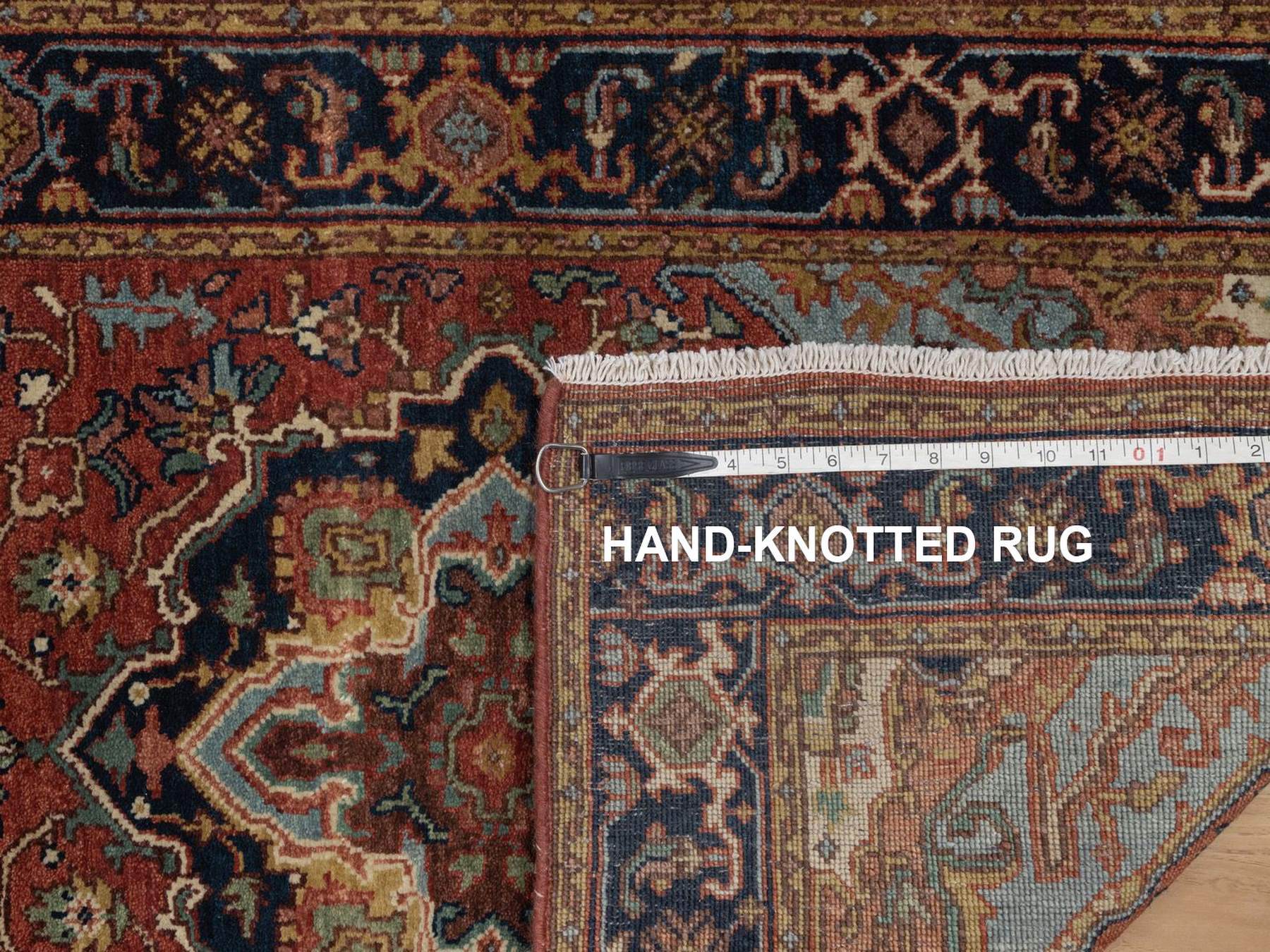 2'6"x16' Brick Red, Vegetable Dyes, Antiqued Fine Heriz Re-Creation, Medallions Design, Denser Weave, Hand Spun New Zealand Wool, Hand Knotted, Runner, Oriental Rug HR92451 - Image 8