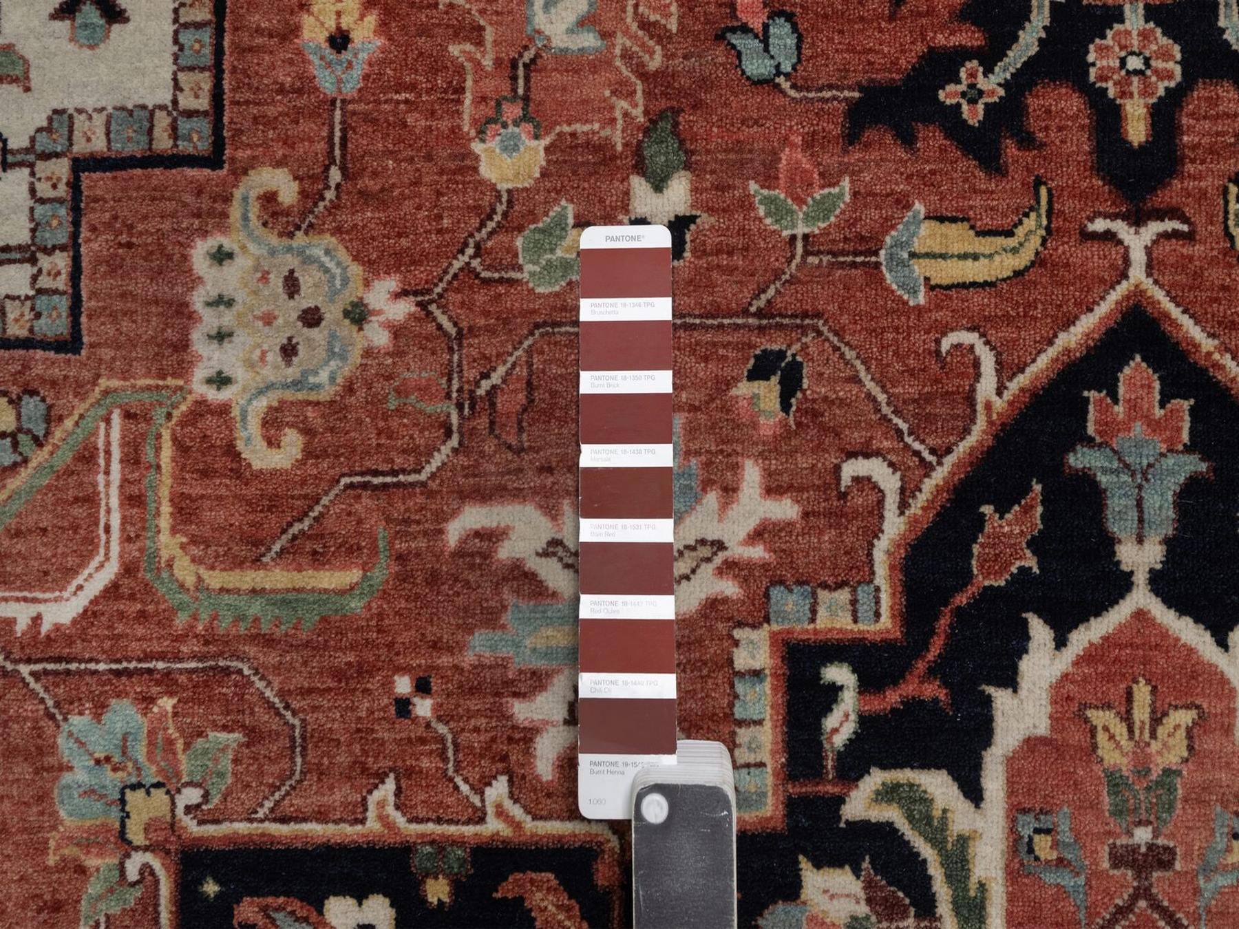 9'1"x12'1" Auburn Red, Hand Spun New Zealand Wool, Hand Knotted, Antiqued Fine Heriz Re-Creation with Geometric Medallion, Vegetable Dyes, Denser Weave, Oriental Rug HR92458 - Image 7