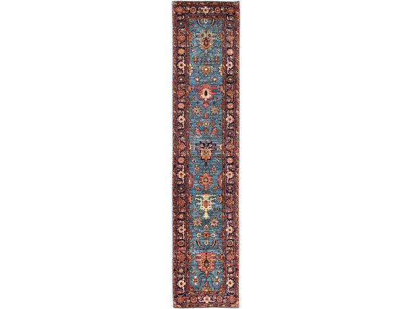 2'9"x12'10" Imperial Blue, Heriz All Over Design, Aryana Grade, Vegetable Dyes, High Mountain Wool, Hand Knotted, Soft Pile, Densely Woven, Runner, Oriental Rug HR1106