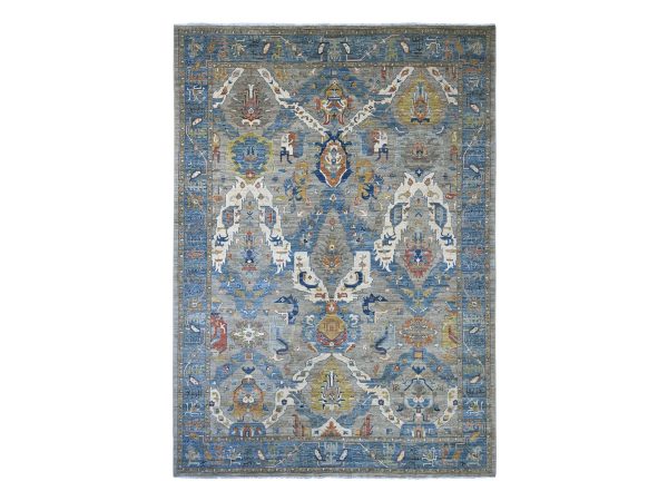 10'x13'10" Spanish Gray, Hand Knotted, Aryana Grade, Peshawar with All Over Geometric Leaf Design, Vegetable Dyes, Pure Wool, Oriental Rug HR21139