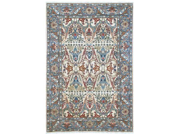 6'x8'10" Chiffon White, Bijar Garus Design, Aryana Grade, Vegetable Dyes, High Mountain Wool, Hand Knotted, Densely Woven, Oriental Rug HR21144